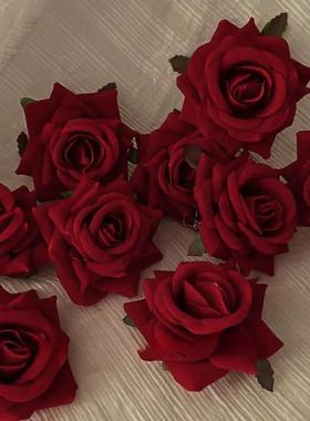 复古红色玫瑰发夹女侧边大头花夹子写真拍照饰品发卡夏季网红发饰