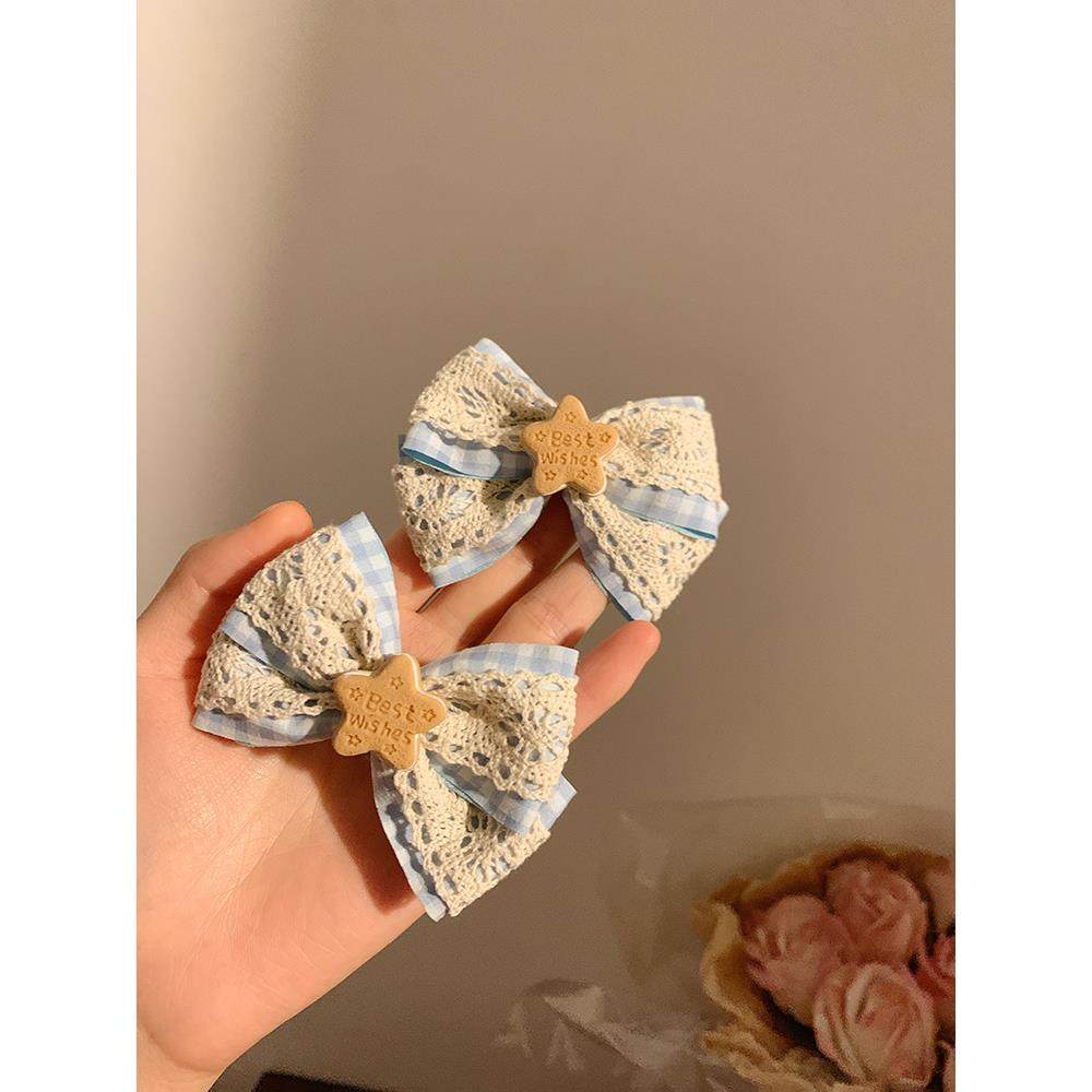奶蓝色~星星蝴蝶结蕾丝发夹女刘海侧边发卡发饰少女心夹子鸭嘴夹