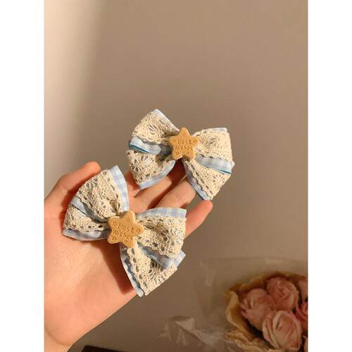 奶蓝色~星星蝴蝶结蕾丝发夹女刘海侧边发卡发饰少女心夹子鸭嘴夹