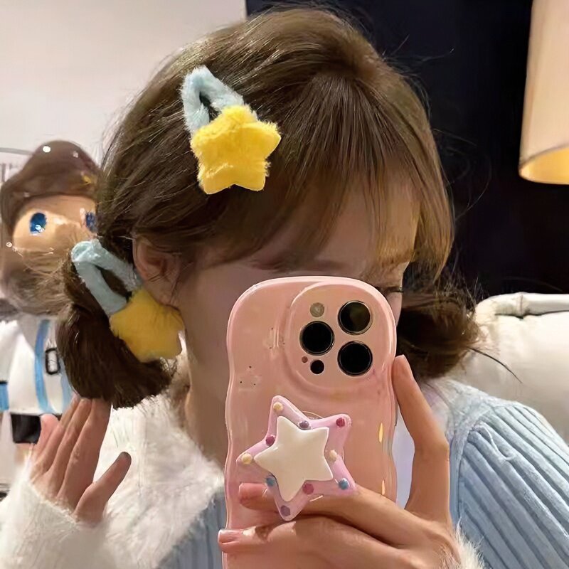 彩色甜美韩系毛绒星星发夹侧边刘海碎发bb夹冬季发卡发饰2024新款