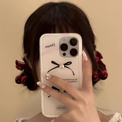 新年红色樱桃发夹蝴蝶结鸭嘴夹秋冬侧边小卡子丝绒前额夹子女头饰