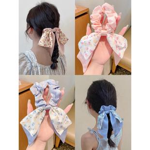 小女孩碎花蝴蝶结飘带女童夏天扎发发圈发带儿童森系丝巾发绳头饰