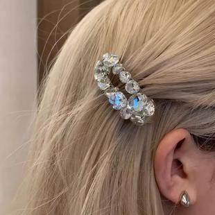 韩系高级感超侧边锆石椭圆形发夹化妆刘海发卡ins风边夹洋气闪钻