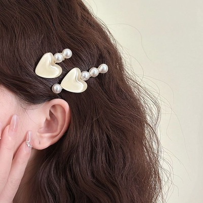 超仙法式波光爱心珍珠发夹