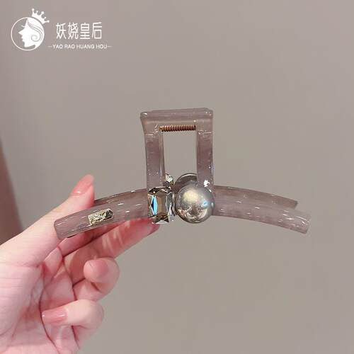 简约醋酸圆珠后脑勺盘发鲨鱼夹双面水钻大号盘发抓夹发饰发夹发卡