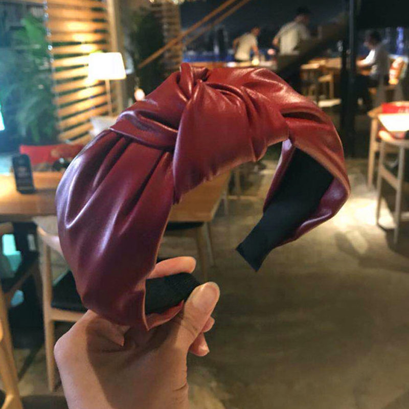 纯色PU皮革发箍女韩版宽边洗脸压发头箍光面网红头饰成人饰品批发