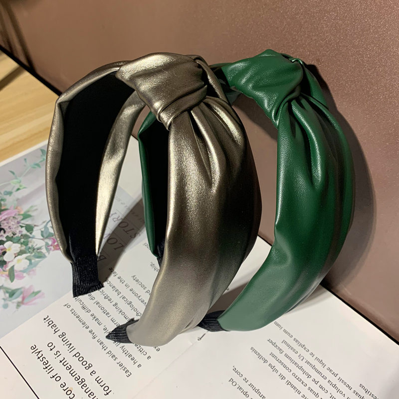 韩版简约PU皮中间打结发箍宽边洗脸发卡时尚气质头箍发饰厂家批发