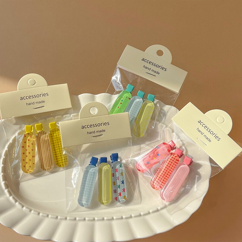 3个装 少女心格子星星蝴蝶结果冻化妆夹甜美百搭鸭嘴夹碎发刘海夹