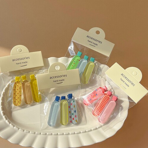 3个装 少女心格子星星蝴蝶结果冻化妆夹甜美百搭鸭嘴夹碎发刘海夹