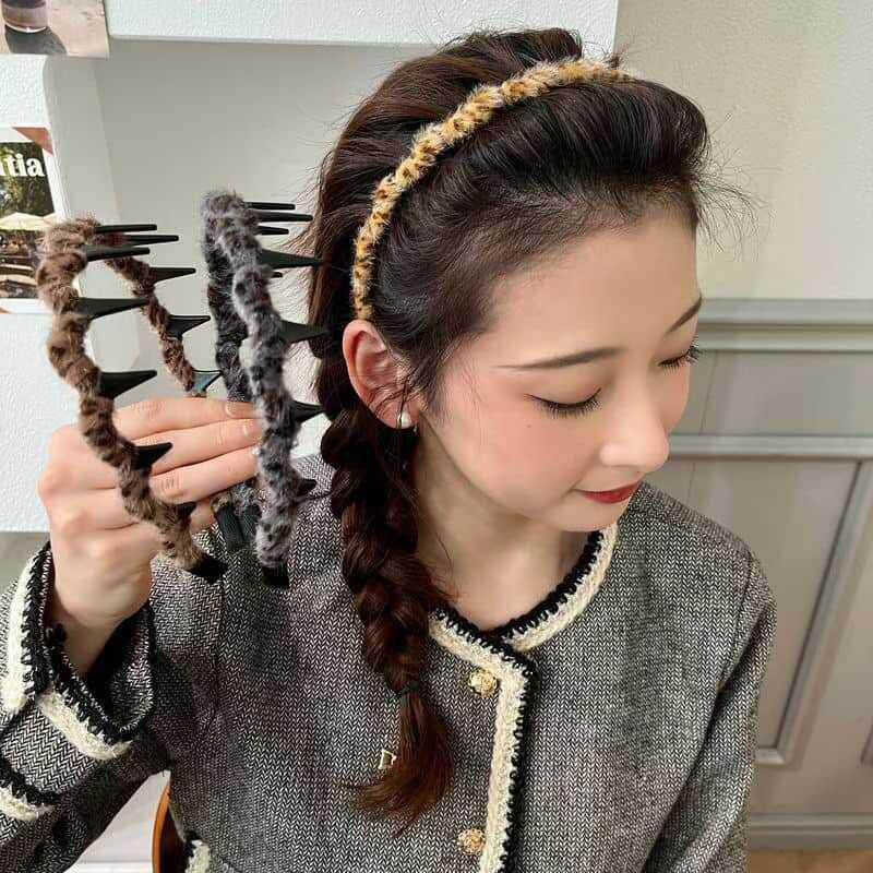 甜酷豹纹带齿波浪发箍女秋发根蓬松神器洗脸压发防滑头箍发卡头饰