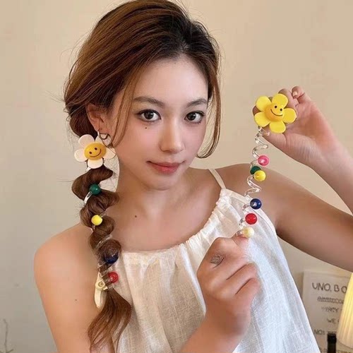 元气少女可爱串珠马尾编发神器夏季电话线发圈头绳2024新款超仙