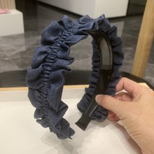 带齿防滑褶皱宽边发箍女网红时尚超仙牛仔头箍外出百搭简约头饰