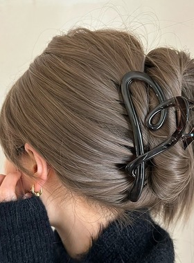 Busan复古ins风黑茶色不规则爱心大号抓夹女韩国百搭气质鲨鱼夹