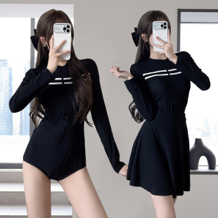 分体泳衣女韩版 防晒游泳衣 运动保守显瘦遮肚防走光裙式 两件套长袖