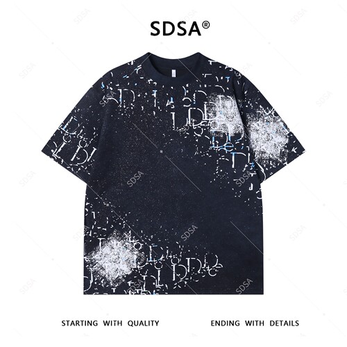 SDSA夏季新款男士美式字母印花满天星短袖T恤宽松痞帅圆领上T3913