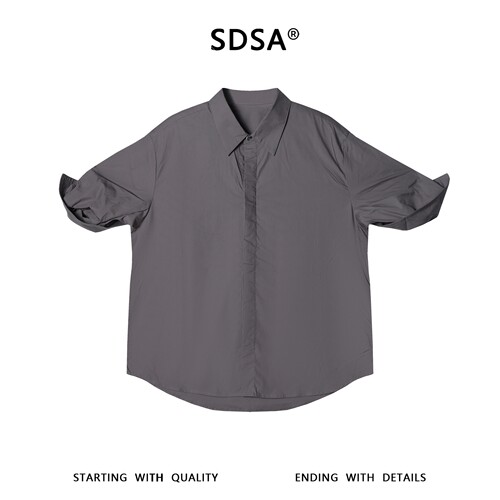 SDSA男装2026新款高贵轻奢韩系简约纯色手工卷袖短袖衬衫百搭时尚