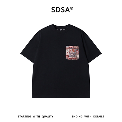 SDSA男装2026新款高贵轻奢简约口袋拼接圆领短袖T恤小众设计百搭
