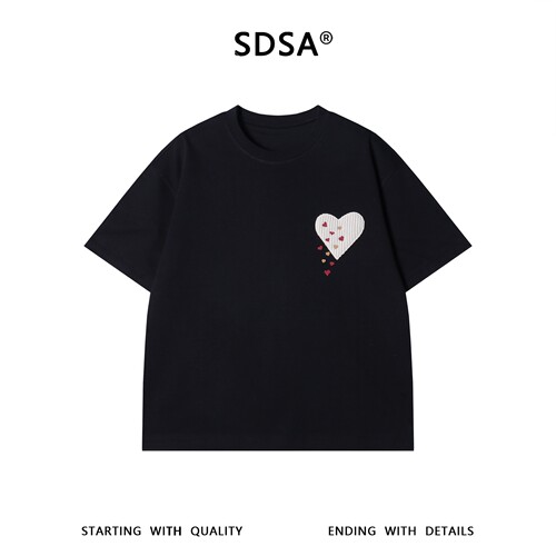 SDSA男装2026新款高贵轻奢简约时尚刺绣爱心设计圆领短袖T恤百搭
