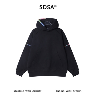 SDSA男士秋冬新款痞帅男装潮牌彩色缝线简约连帽卫衣百搭时尚上衣