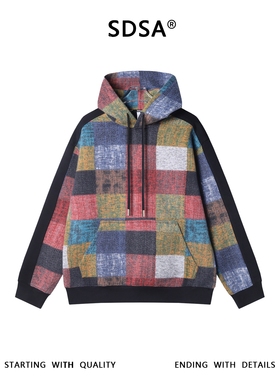 SDSA男士秋冬新款痞帅男装潮牌不规则色块撞色拼接连帽卫衣百搭
