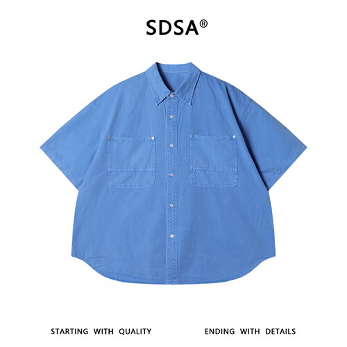 SDSA男装2026新款高贵轻奢潮牌纯色口袋拼接短袖衬衫百搭宽松上衣