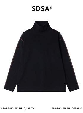 SDSA男士秋冬新款痞帅男装简约撞色缝线高领长袖T恤百搭打底衫