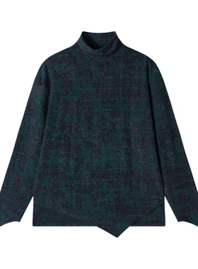 T1764新款时尚个性扎染下摆不规则半立领套头上衣舒适百搭长袖