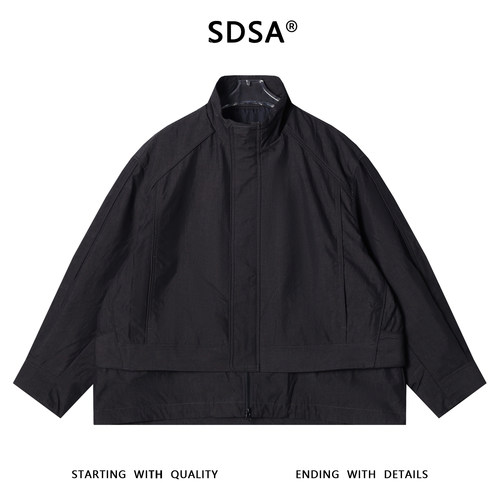 SDSA秋冬新款痞帅男装韩版纯色立领假两件夹克外套工装简约8673
