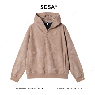 SDSA男士秋冬新款痞帅男装韩版简约纯色按扣连帽卫衣百搭宽松上衣