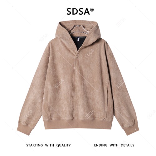SDSA男士秋冬新款痞帅男装韩版简约纯色按扣连帽卫衣百搭宽松上衣
