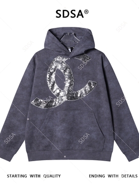 SDSA男士秋冬新款痞帅男装潮牌亮片字母连帽卫衣时尚百搭上衣宽松
