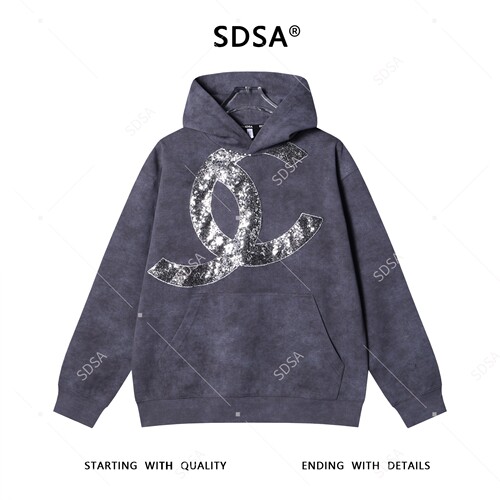 SDSA男士秋冬新款痞帅男装潮牌亮片字母连帽卫衣时尚百搭上衣宽松