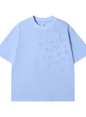 SDSA夏季高级感新款韩版立体爱心纯色圆领短袖T恤时尚T2731