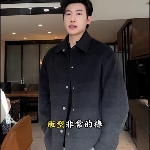 SDSA男士秋冬新款痞帅男装韩版简约渐变纽扣翻领羊毛大衣外套百搭