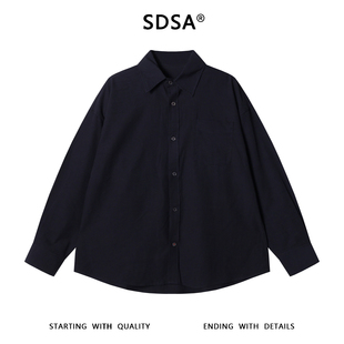 SDSA春夏新款痞帅男装简约基础款纯色口袋翻领长袖衬衫百搭潮流