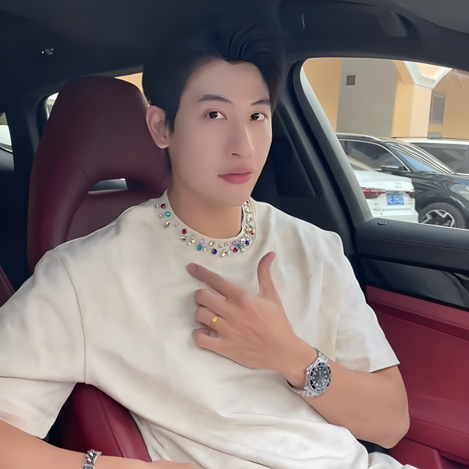 SDSA夏季高级感新款男士美式领口镶钻设计圆领短袖T恤百搭T4130