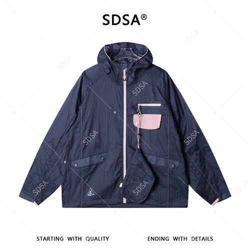 SDSA男装2026新款高贵轻奢韩版简约拼色拉链立领连帽夹克外套百搭