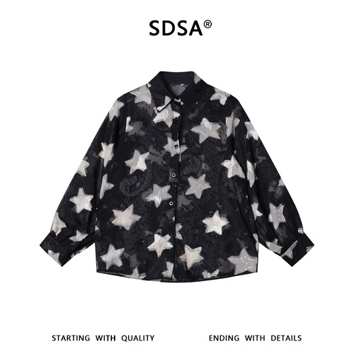 SDSA男装2026新款高贵轻奢新中式简约满印星星印花长袖衬衫百搭