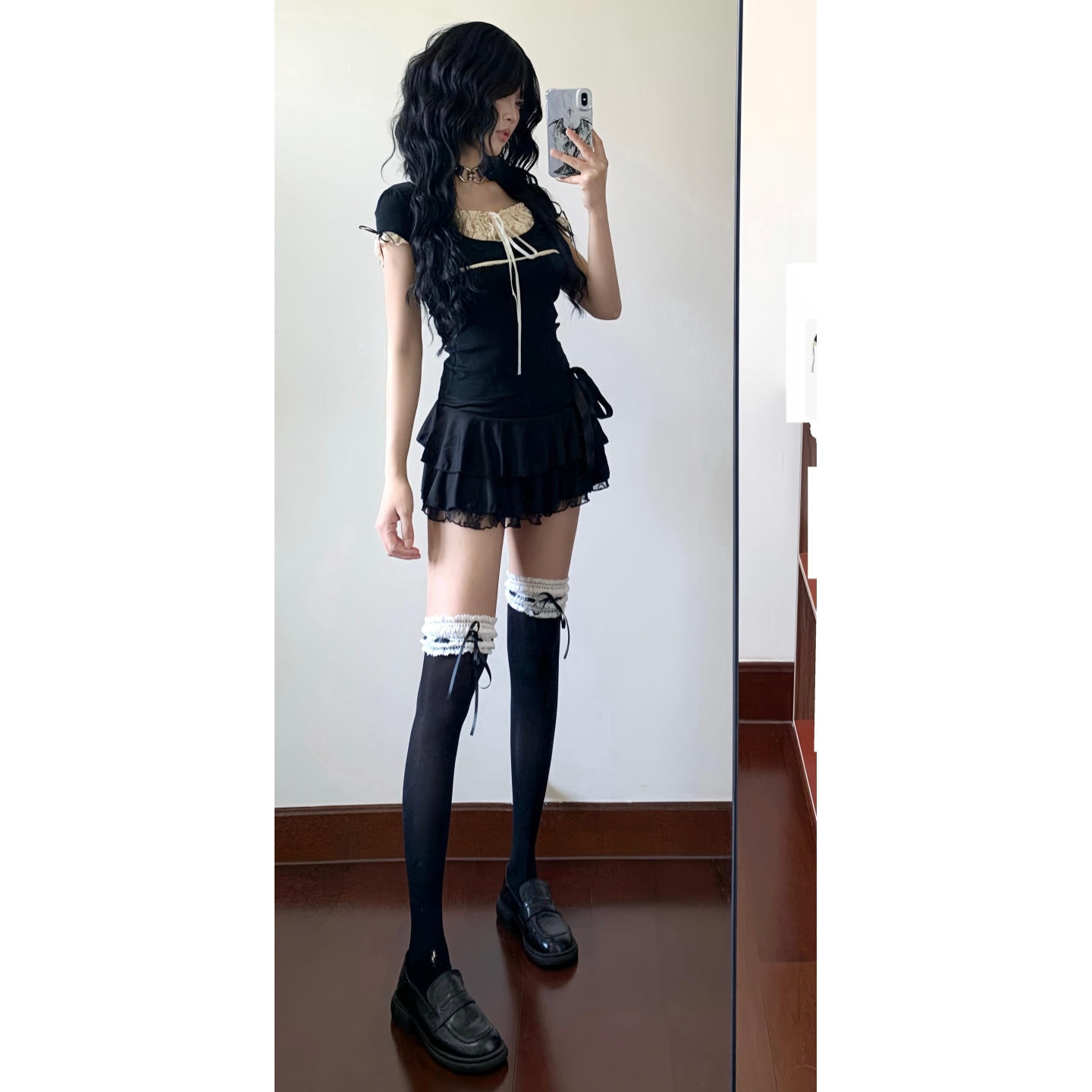 2026夏季新款日系甜美风蕾丝拼接方领修身显瘦上衣蛋糕短裙两件套