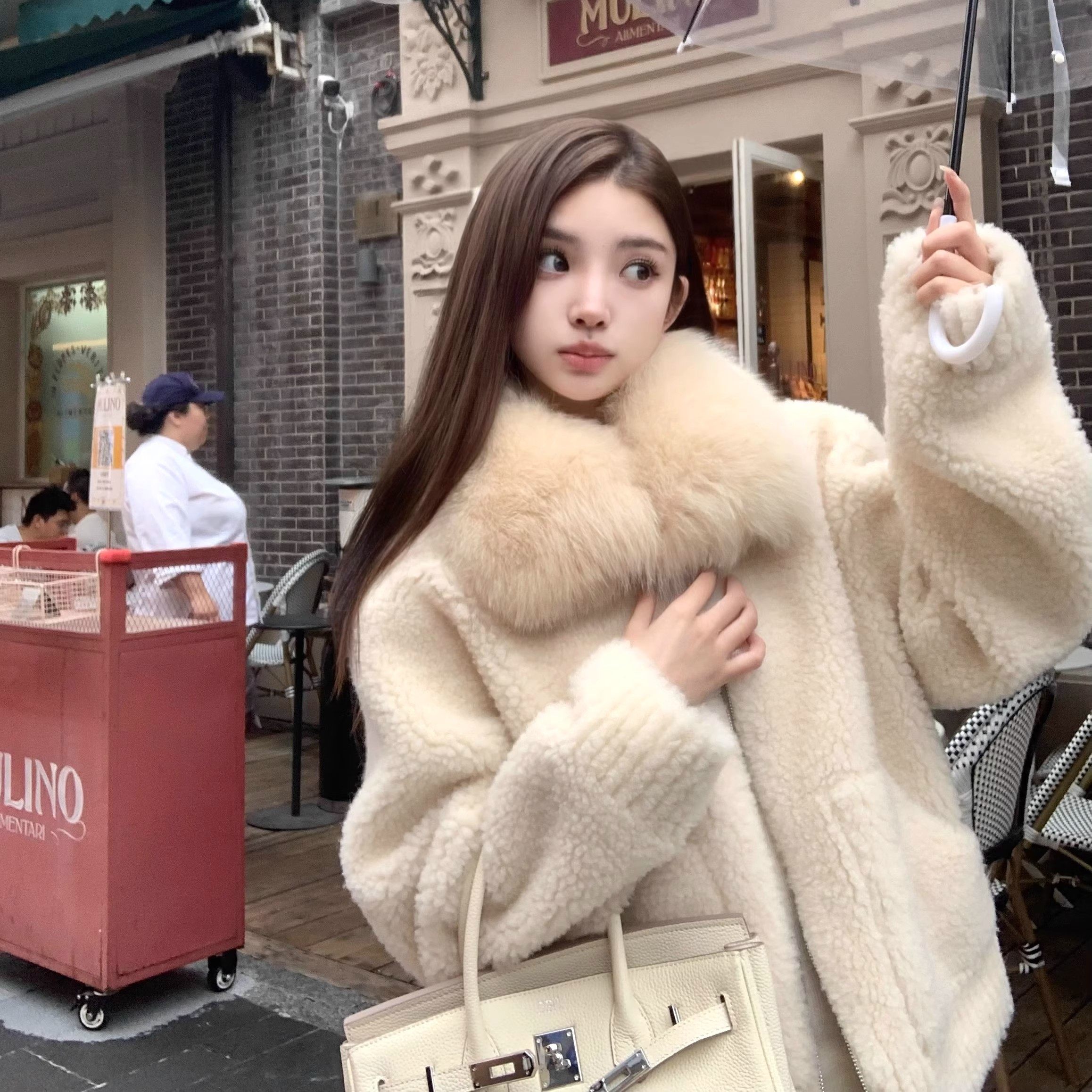 雪境漫游 羊羔毛皮毛一体狐狸毛领大衣女秋冬加厚皮草外套
