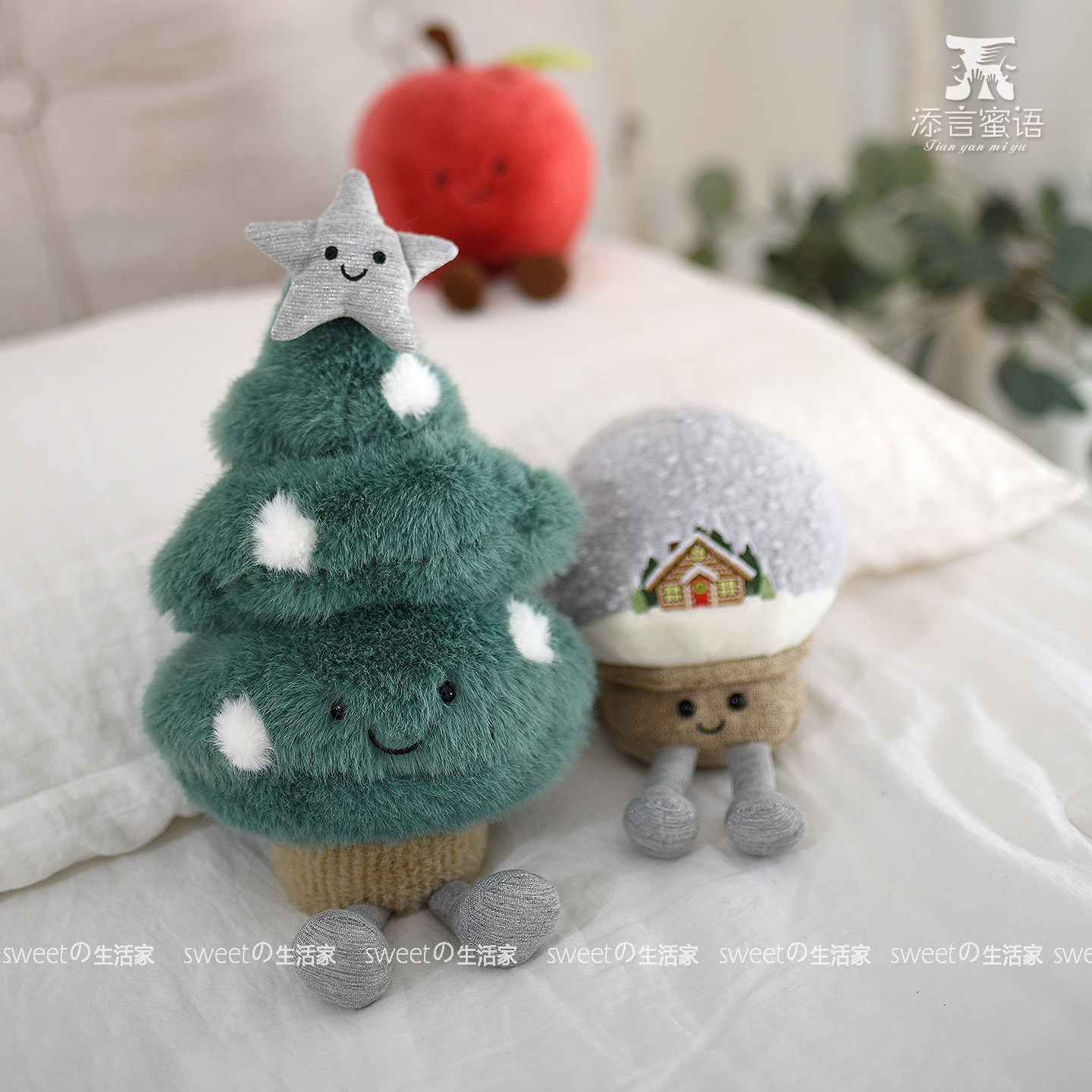 添言蜜语圣诞毛绒雪景球玩偶