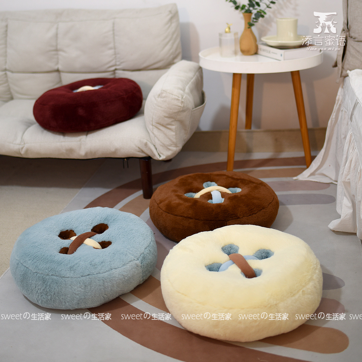 简约风纽扣抱枕毛绒玩偶家居沙发靠枕床头靠垫汽车办公室靠背坐垫