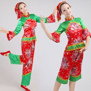 秧歌服新款中老年广场舞扇子舞成人喜庆舞蹈演出服村姑采茶舞服装