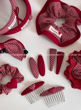 新年红色格纹发夹女侧边高级感bb夹时尚百搭碎发夹卡子发卡发饰