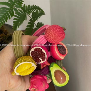 火龙果荔枝桃子榴莲发绳少女马尾皮筋 夏日小清新水果毛巾圈发圈