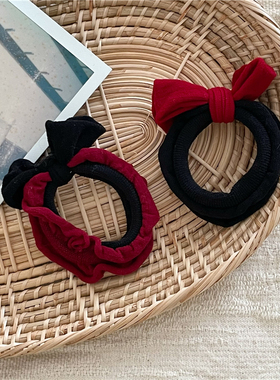 时尚可爱 红色蝴蝶结发圈 褶皱毛巾圈发绳不伤发马尾扎头发皮筋新