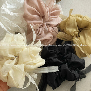 少女马尾发绳束发皮筋新款 韩版 网纱布艺蝴蝶结大肠圈发圈 文艺风