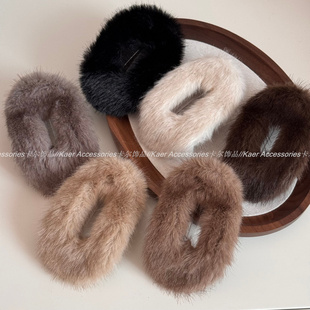 法式 秋冬高级感发夹可爱毛绒盘发鸭嘴夹大号后脑勺碎发夹边夹发饰