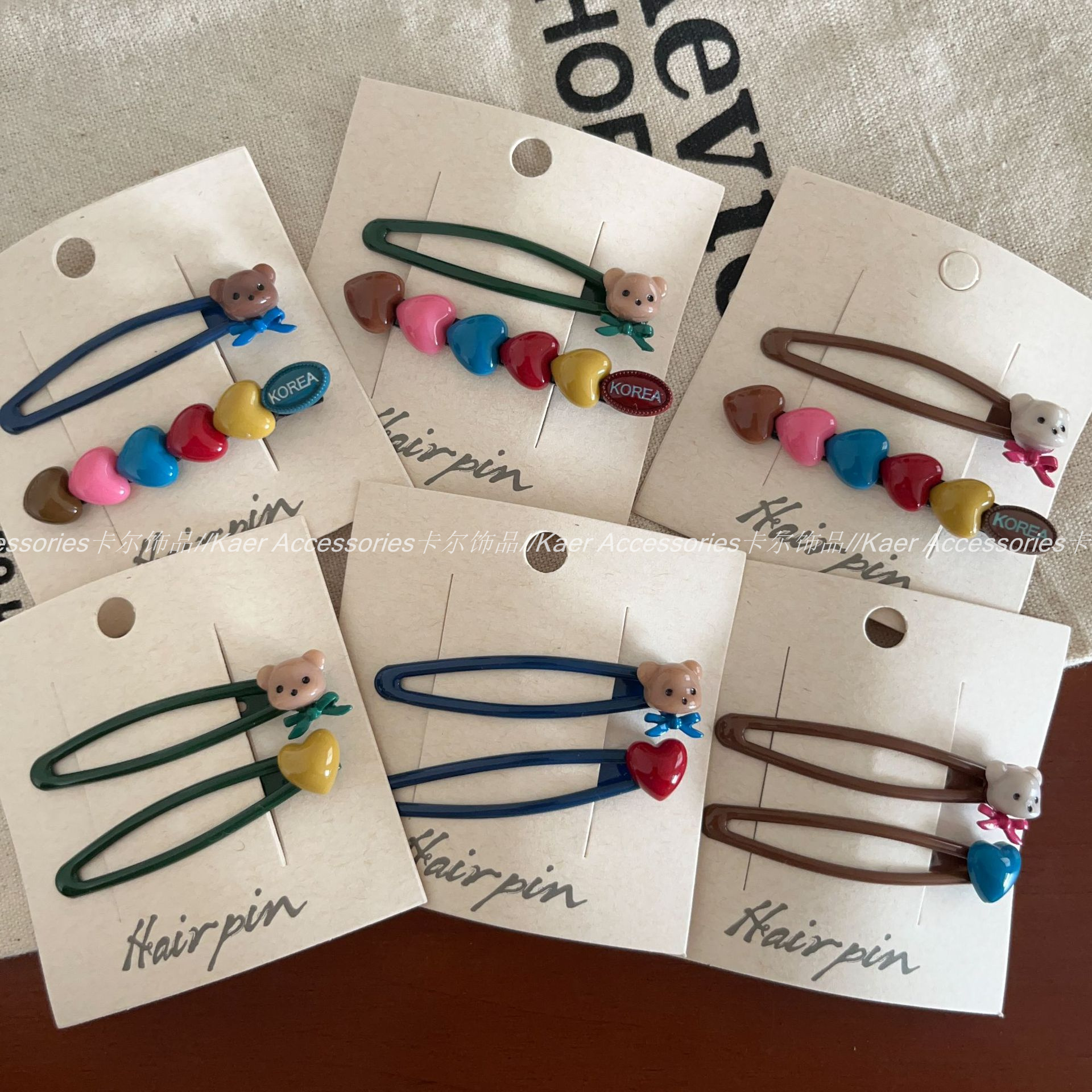 韩系蝴蝶结小熊爱心发夹