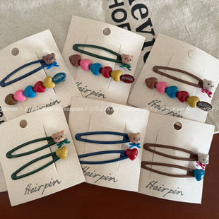 2个装 韩系蝴蝶结小熊爱心发夹bb夹复古百搭碎发刘海夹掰掰夹发卡